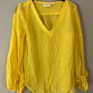 anthropologie yellow shear long sleeve end tie top